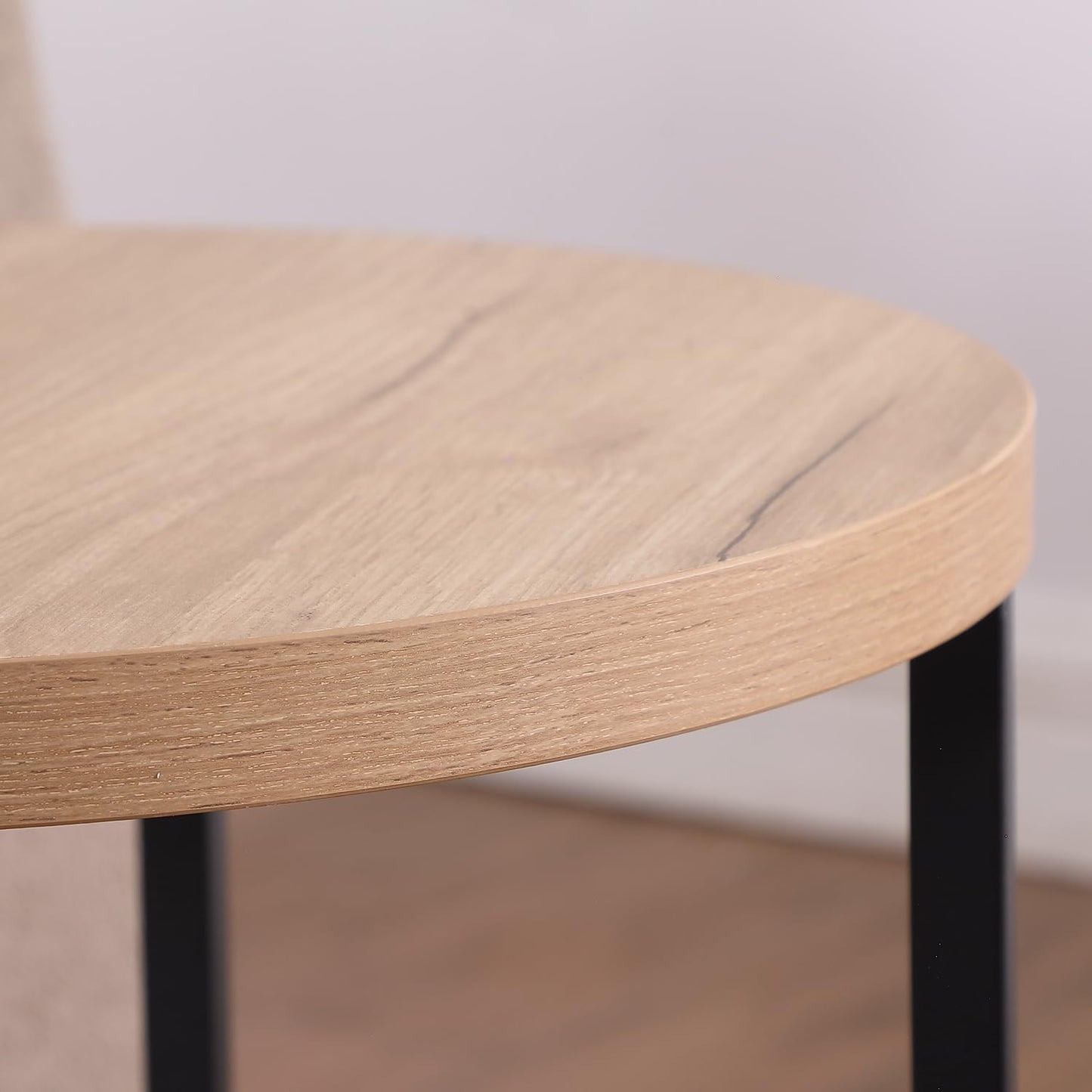 CENSI 16-Inch Natural Oak Round Accent End Table Side Table for Living Room, Mid-Century Modern Nightstand for Bedroom, Plant Stand, Wood and Metal