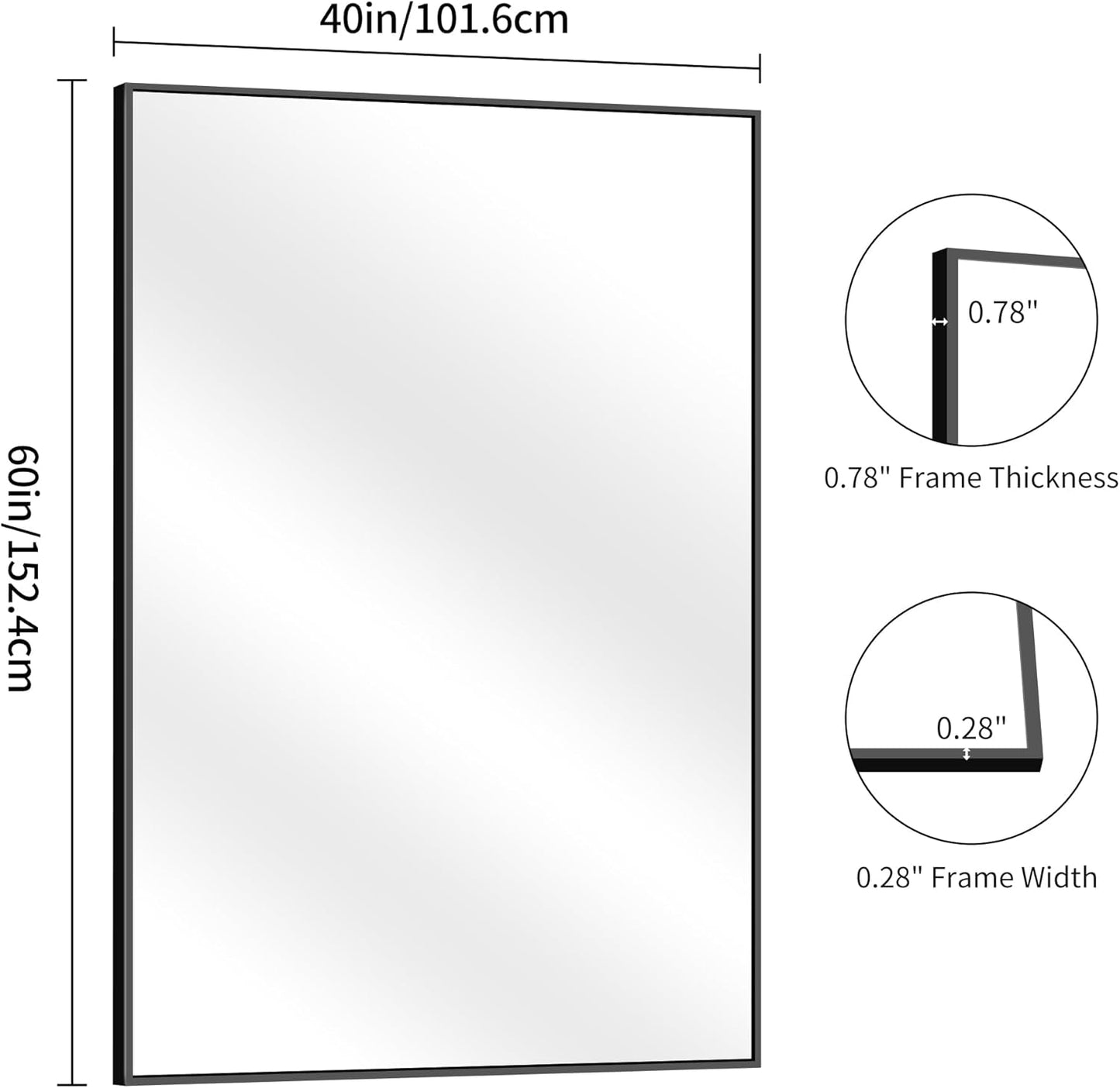 YIROMAN Bathroom Mirror 60"x40", Large Matte Black Bathroom Mirror for Over Sink with Aluminum Frame, Rectangular Vanity Mirror with Right Angle, Wall Mirror Hangs Horizontal or Vertical, Shatterproof