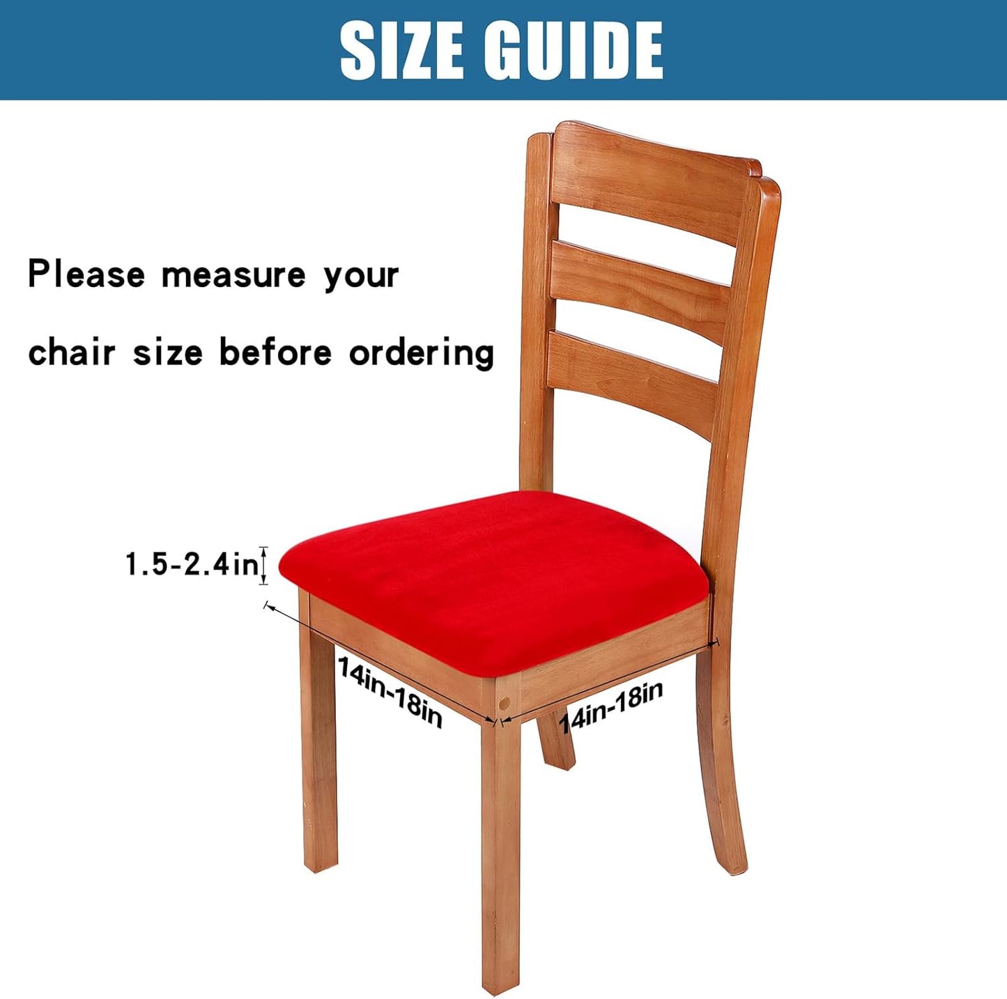 Smiry Velvet Seat Covers for Dining Room Chair Set of 4, Stretch Fit Removable Washable Chair Seat Cushion Protector Slipcovers with Ties, Red