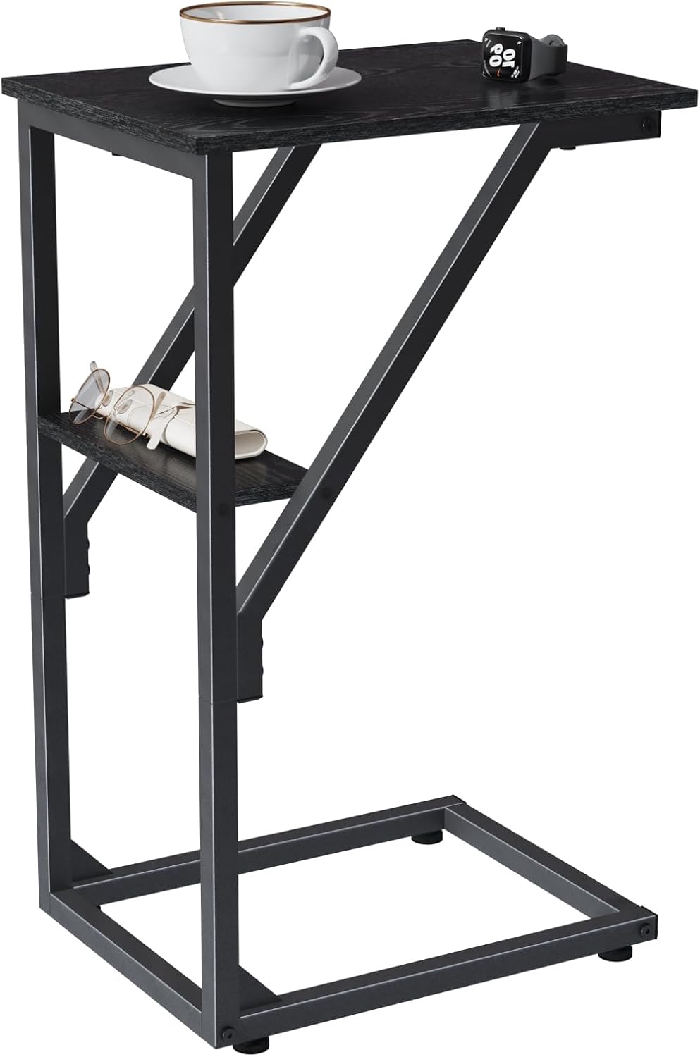 C-Shaped End Table, Small Side Table for Couch, Sofa TV Tray Table for Living Room, Bedroom, Bedside ET-D-BK1