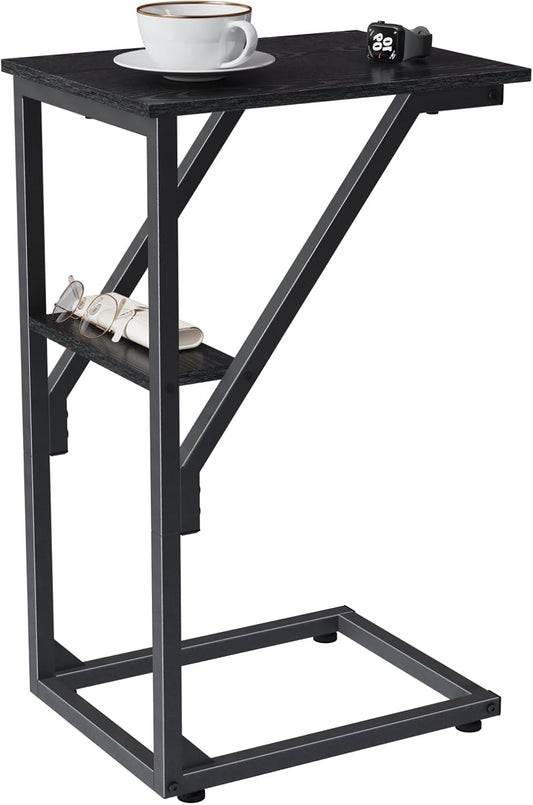 C-Shaped End Table, Small Side Table for Couch, Sofa TV Tray Table for Living Room, Bedroom, Bedside ET-D-BK1