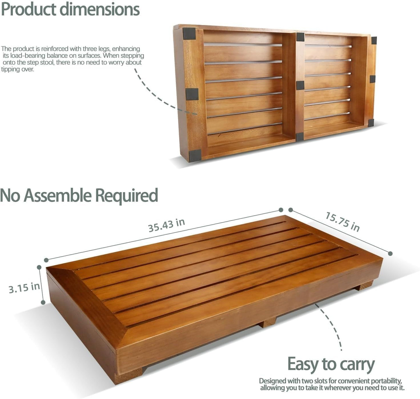 3.15" One Step Stool for Elderly (No Assemble Required)- Friendly Acacia Wood High Riser Step Stool for Bed - Wooden Mobility Stepping Stools for Adults, Kids/Bedside, Bathroom, Kitchen, Garden