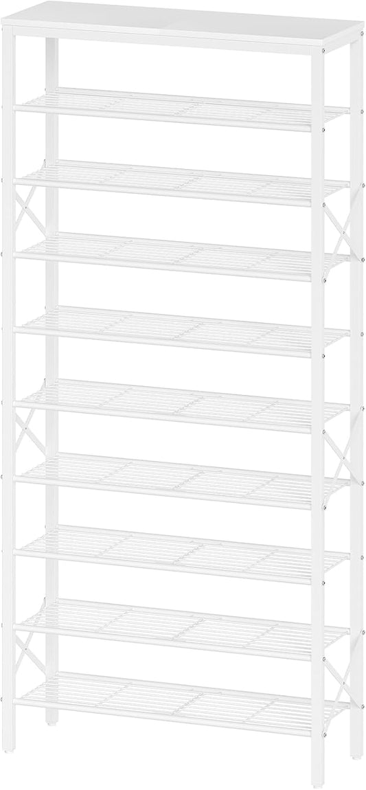10 Tier Shoe Rack, Large Capacity Shoe Storage Organizer Holds 40 Pairs, Sturdy and Stable, for Entryway, Hallway, Closet, Dorm Room, White SS10WW