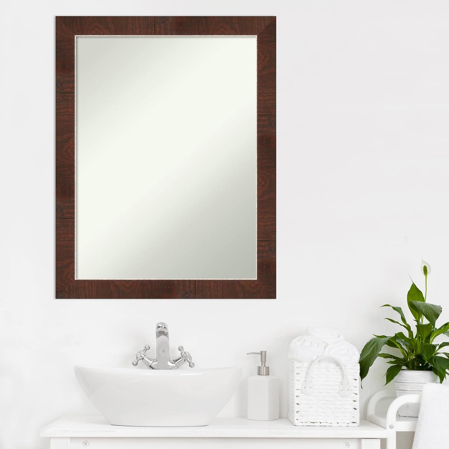 Amanti Art Brown Bathroom Mirror for Over Sink, 29x23 Wildwood Brown Rectangle Vanity Mirror, Medium Country Rustic Frame, Hangs Horizonally and Vertically, Bathroom Wall Decor, Non-Beveled Edge