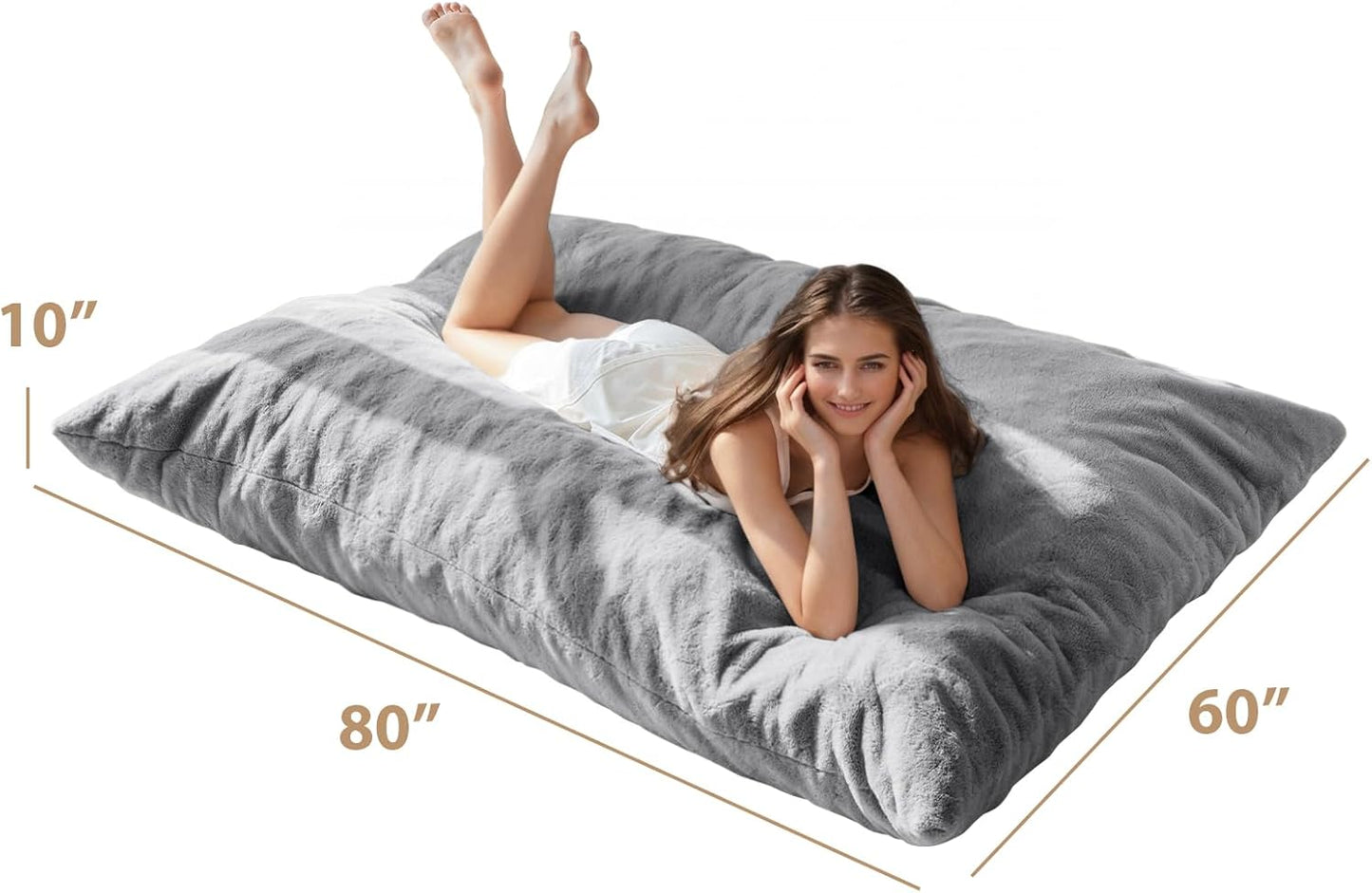 BYBYME 3 in 1 Bean Bag Chair, Convertible Chair Folds from Bean Bag to Lounger, High-Density Foam Filling, Faux Fur Big Sofa Bed, Giant Bean Bag Chair Bed for Adults