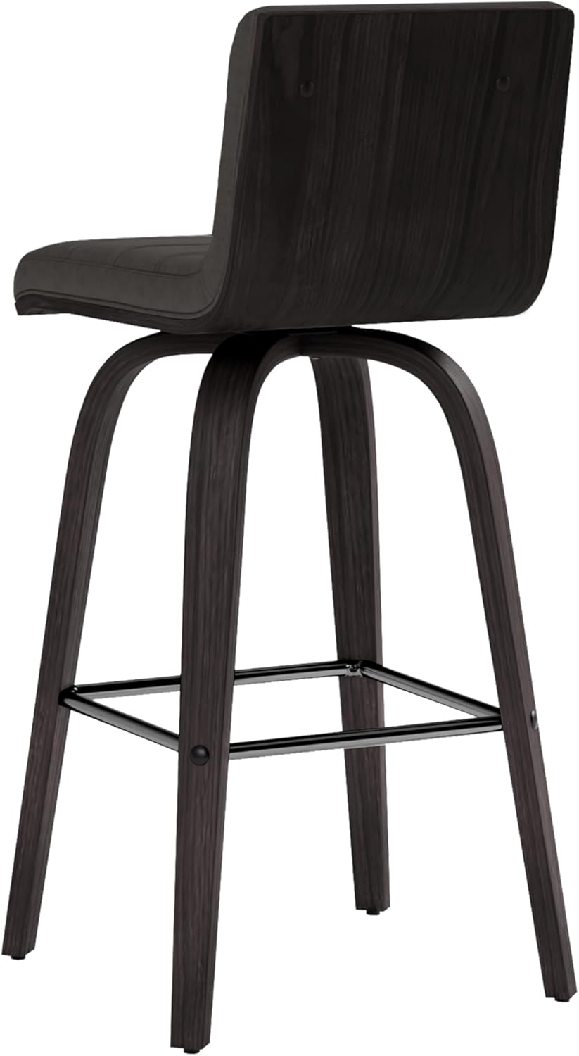 Armen Living Vienna 26" Swivel Counter Stool in Black Wood Finish with Gray Faux Leather - Set of 2
