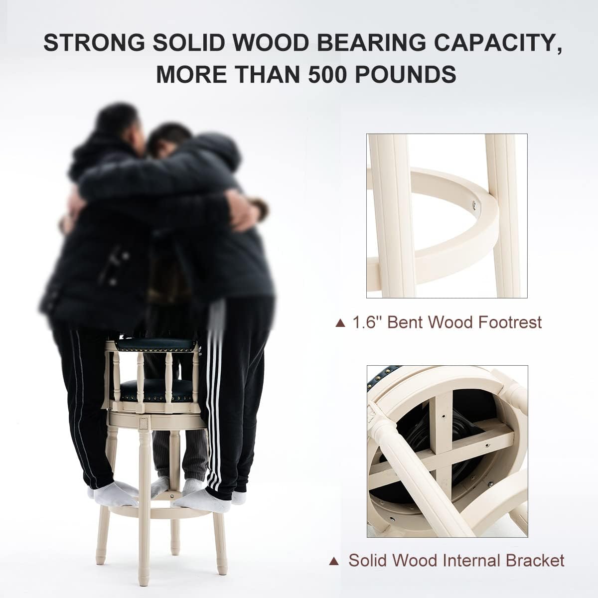 Cow top Leather Wooden Bar Stools, 360 Degree Swivel Bar Height Chair with Backs for Home Kitchen Counter, Morden Chair Barstools (Ivory Wood 2pcs-Cream Seat, Bar Height-Seat Height 29.5”)