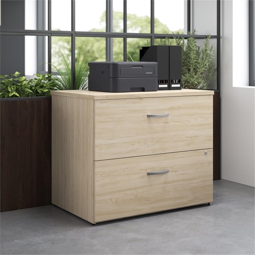 Bush Business Furniture Studio C 2 Drawer Lateral File Cabinet in Natural Elm - Assembled, Locking Document Storage for Home or Professional Office