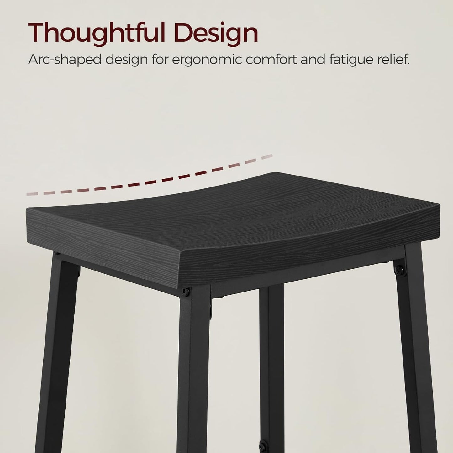 Bar Stools, Counter Height Bar Stools Set of 2, 23.7 Inch Saddle Stools with Footrest, Kitchen Stools, Industrial Style, for Dining Room, Counter, Bar, Black BABK0801