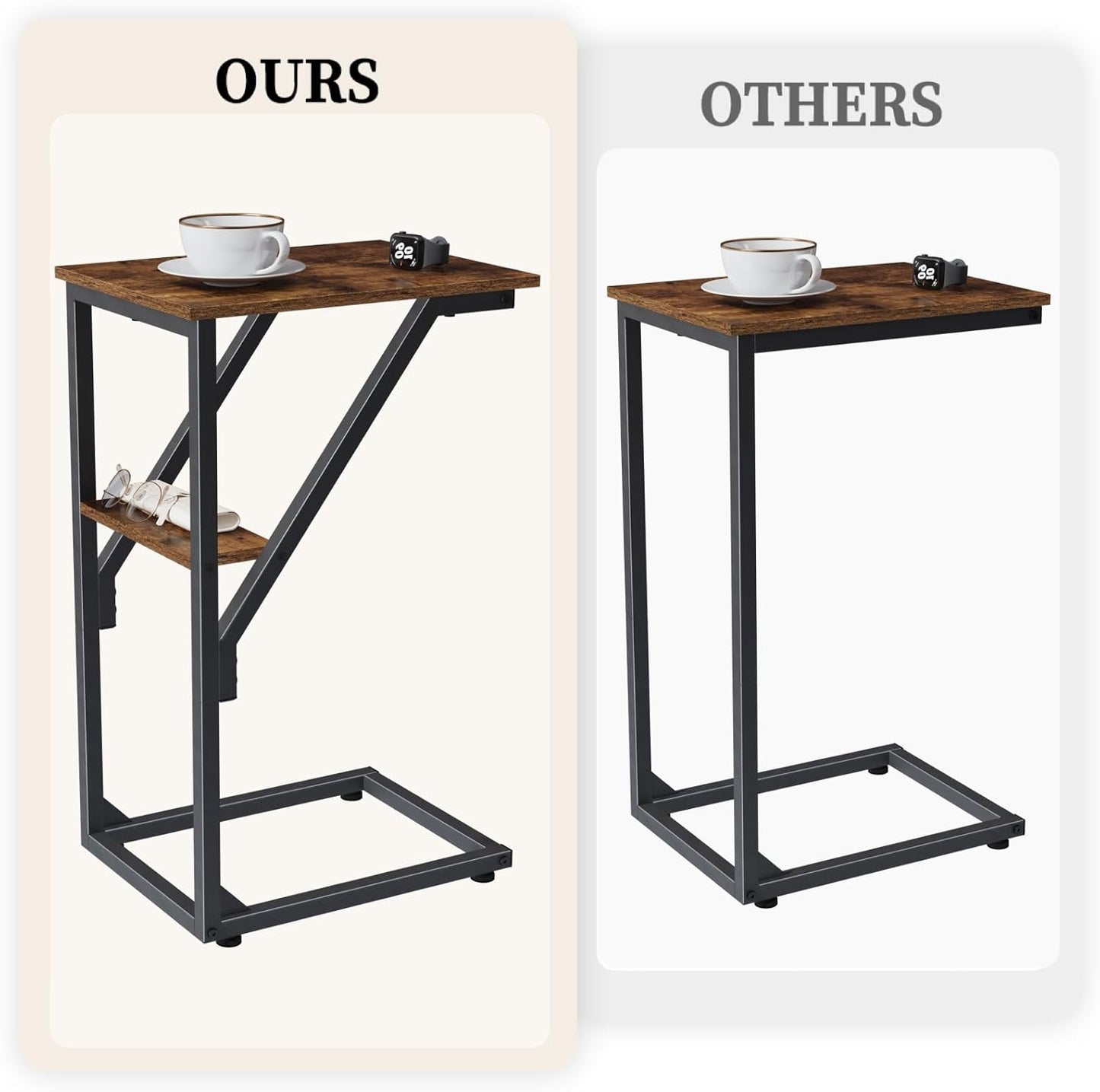 C-Shaped End Table, Small Side Table for Couch, Sofa TV Tray Table for Living Room, Bedroom, Bedside ET-D-BR1