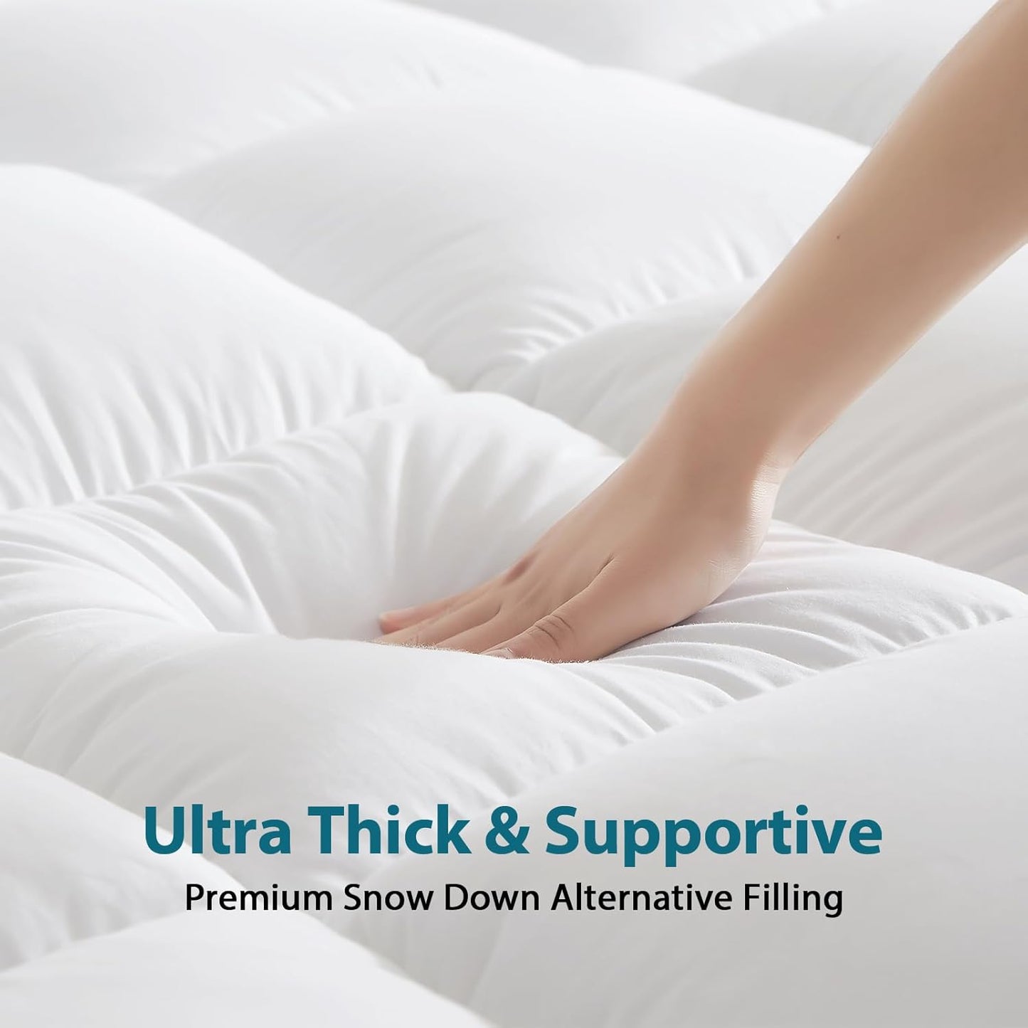 CYMULA Full XL Mattress Topper - Extra Thick Cooling Mattress Pad Cover for Back Pain - Soft Mattress Protector Firm Bed Topper Pillow Top with 8-21 Inch Deep Pocket 3D Snow Down Alternative Fill