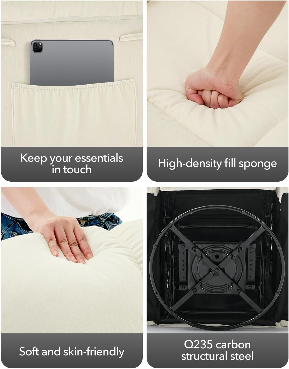 Rocking Recliner Chair,360° Swivel Rocker Chair for Living Room,Upholstered Fabric Glider Nursery Chair with Side Pockets for Small Spaces,Q235 Steel Frame Lazy Boy Recliner Single Sofa(Beige)