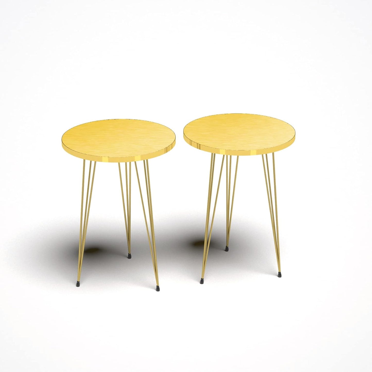 PAK HOME Set of 2 High Gloss Gold End Tables Round Wood Sofa Side Coffee Tables for Small Spaces, Nightstand Bedside Table with Metal Legs for Bedroom, Living Room, Office, Balcony
