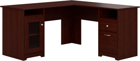 Bush Furniture Cabot L Shaped Computer Desk in Harvest Cherry | Corner Table with Drawers for Home Office