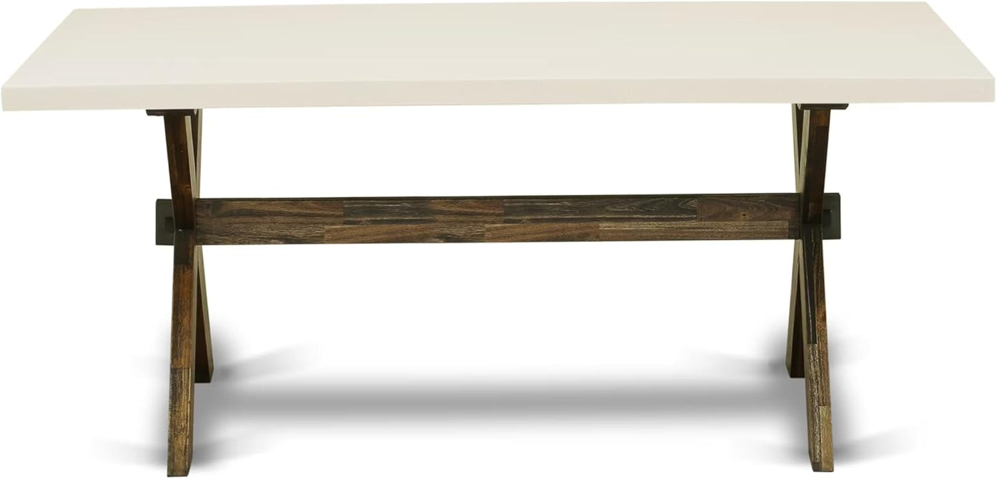 East West Furniture X727MZ716-5 5 Piece Modern Dining Table Set Includes a Rectangle Wooden Table with X-Legs and 4 Dark Khaki Linen Fabric Parson Dining Chairs, 40x72 Inch, Multi-Color