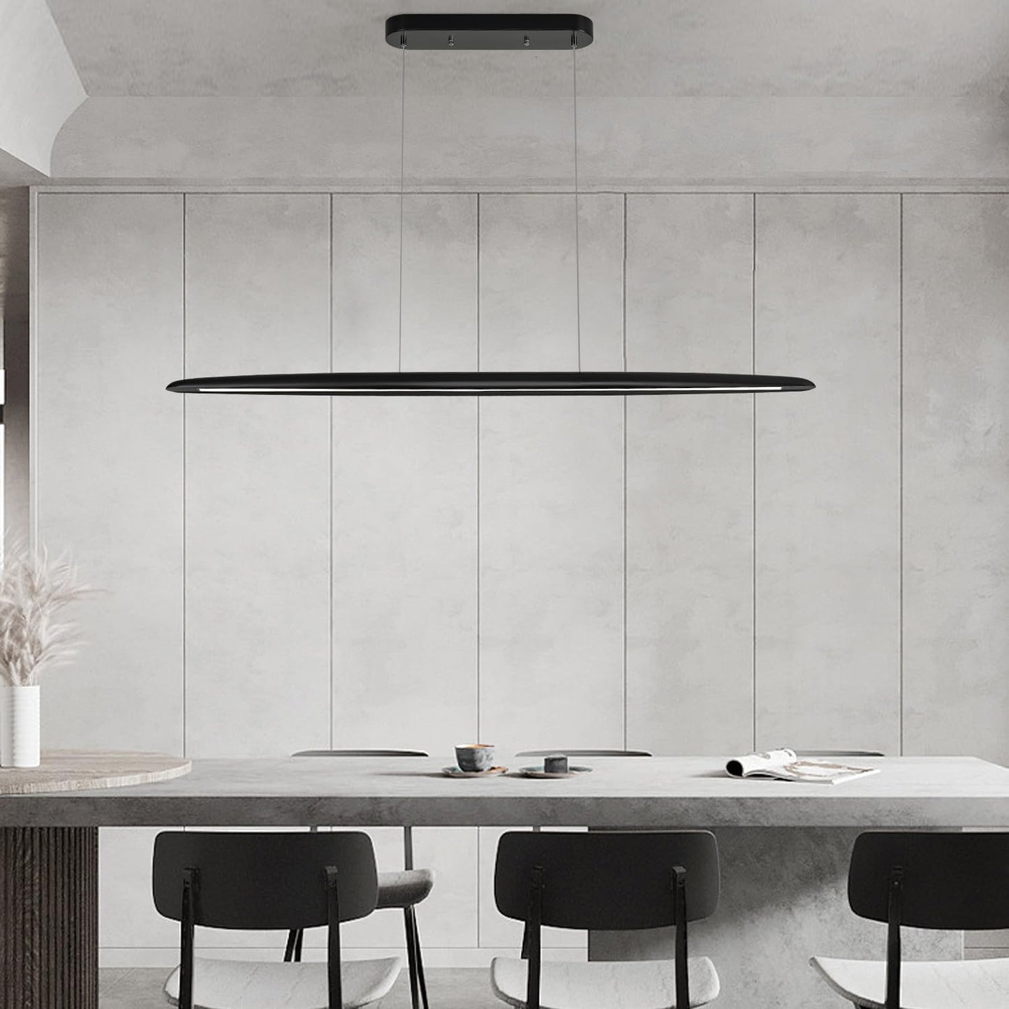 51" Wood Linear Pendant Light Black Linear Pendant Dinning Room Hanging Lights LED Dimmable Chandeliers 36w for Dining Room Pool Table Lights Kitchen Island Light Black
