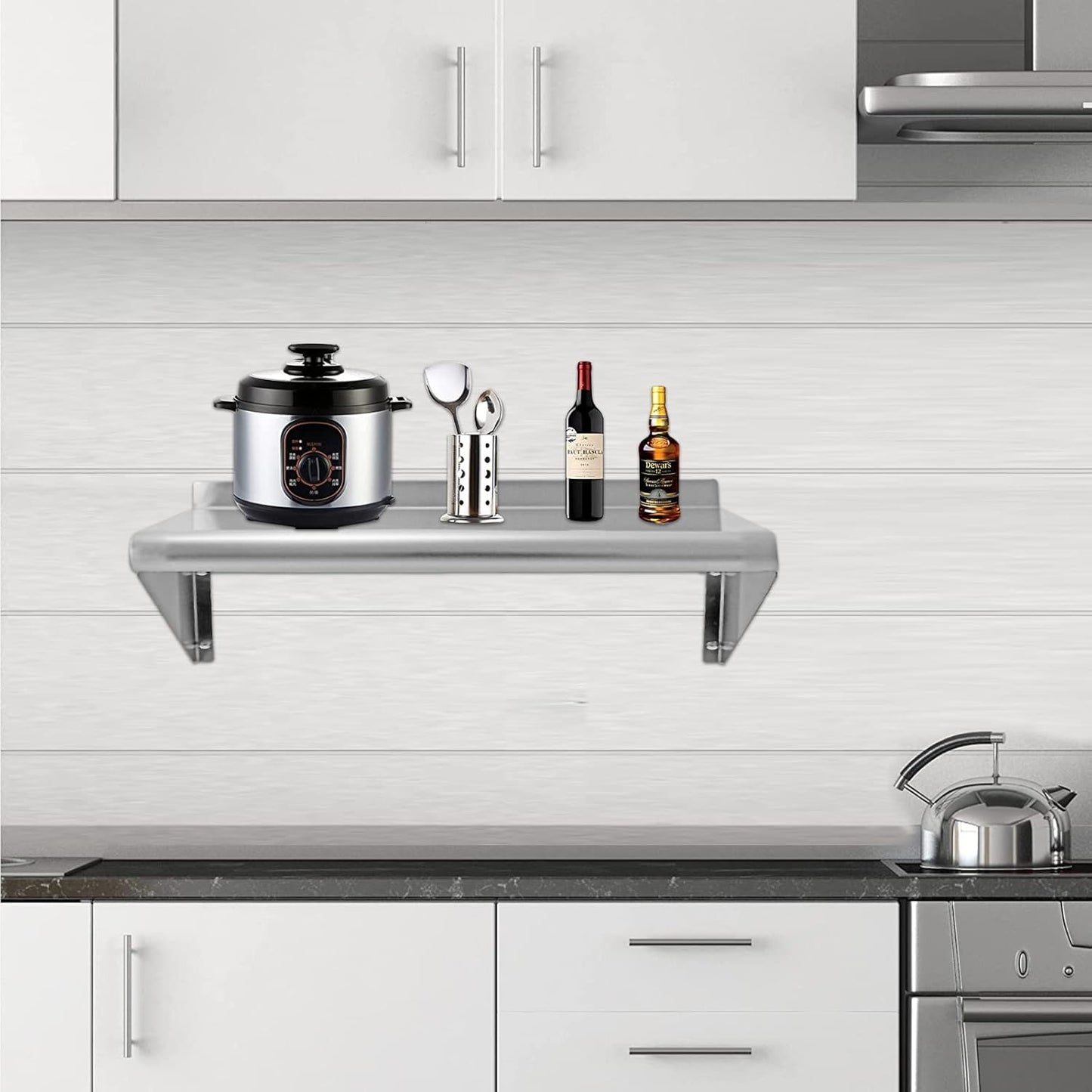 12''x24'' Wall Mounted Stainless Steel Shelf NSF Commercial Metal Wall Mount Floating Shelving for Kitchen, Restaurant, Food Truck,Garage,Washrooms,Home&Hotel