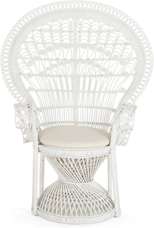 KOUBOO Peacock Grand Peacock Chair, Rattan Chair, Handmade, Accent Chair, Vintage, Retro, Boho, Furniture, Sunroom, White
