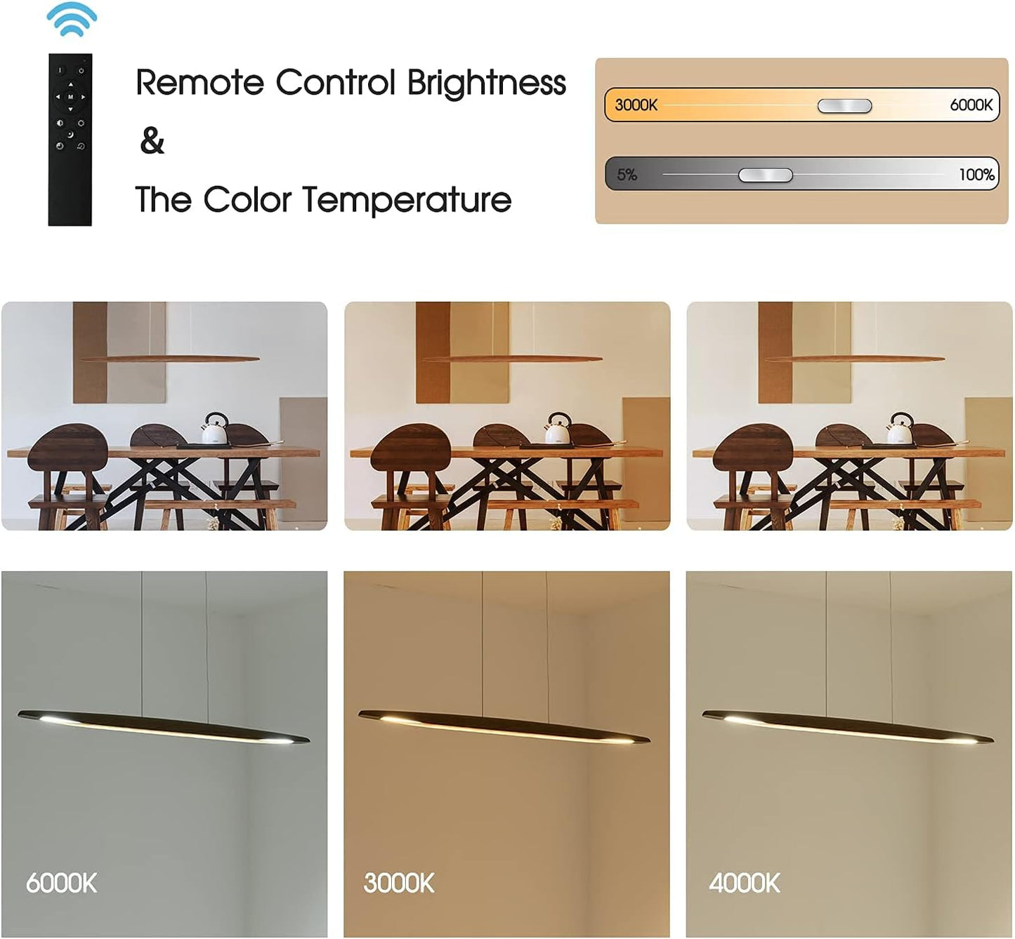 51" Wood Linear Pendant Light Wood Dining Room Light Fixture Modern Pool Table Lights Kitchen Island Lights for Dining Room Bar Kitchen Island Walnut Color