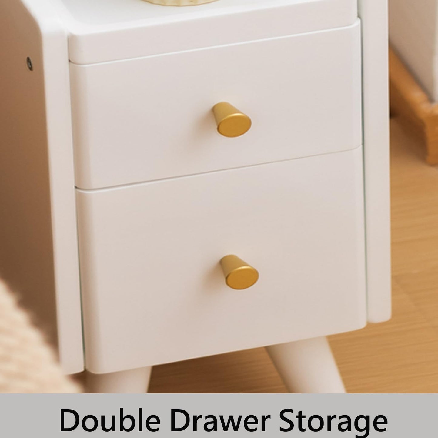 Small Nightstand, Narrow Nightstand, Solid Slim Wood Night Stand for Small Spaces, Couch, White Color 9.84in Wide