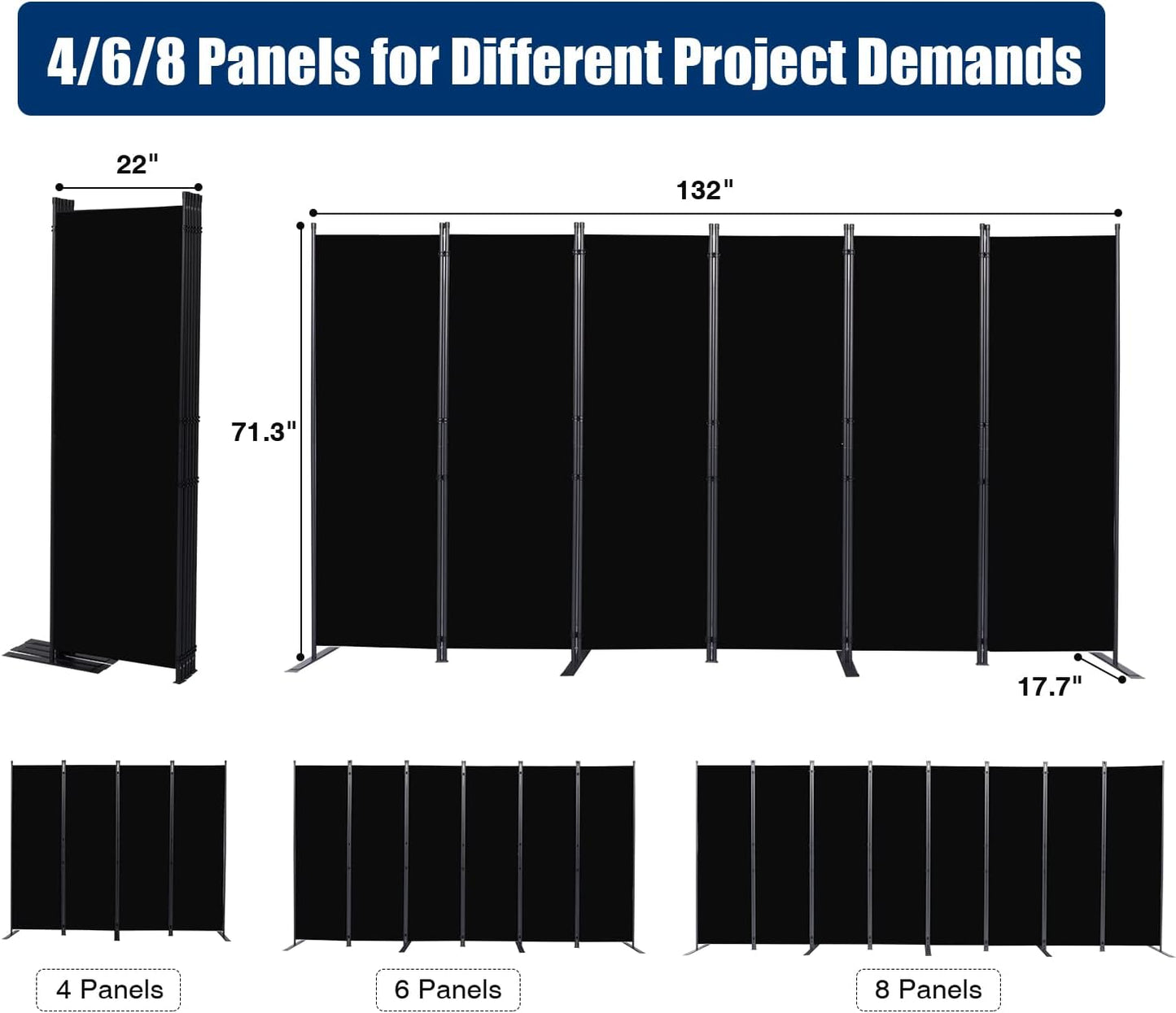 Room Divider 6FT Portable Room Dividers and Folding Privacy Screens, 132'' W Fabric Divider for Room Separation, 6 Panel Partition Room Dividers Freestanding Wall Divider Screen for Dorm Studio Office