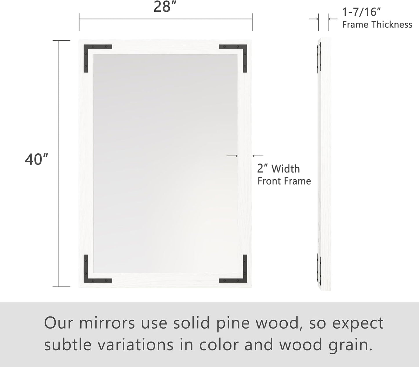 VocalStar White Wood Framed Mirror 28 x 40 Inch, Rustic Natural White Wooden Rectangle Bathroom Vanity Wall Mirror for Farmhouse Boho Decor, 1/4-inch Shatterproof Glass | Waterproof