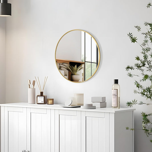 12 Inch Gold Round Bathroom Mirror Circle Wall Mirrors Brushed Metal Frame Anti-Rust Tempered Glass Mirror for Bathroom Bedroom Entryway Living Room