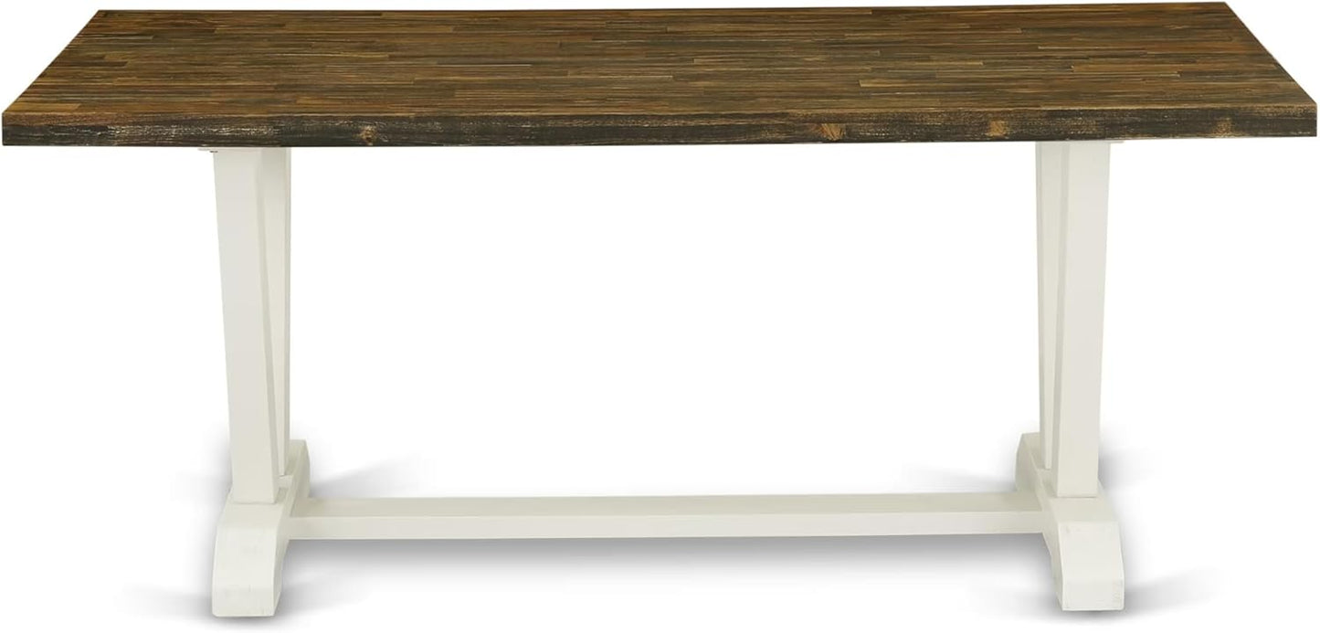 East West Furniture V077EN206-9 9 Piece Modern Dining Table Set Includes a Rectangle Wooden Table with V-Legs and 8 Dark Shitake Linen Fabric Parsons Dining Chairs, 40x72 Inch, Multi-Color