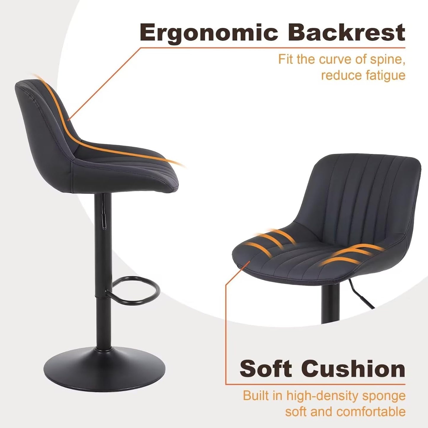 Bar Stools Set of 4, Swivel Counter Height Barstools with Back, Adjustable PU Leather Bar Chairs, Modern Armless Kitchen Island Stool, Black