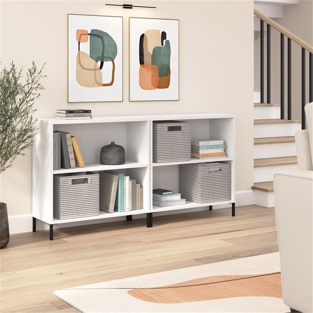 Bush Furniture Essence 2 Shelf Bookcase - Set of 2 in White | Organizers and Shelves for Home Office Workspace, Living Room, Entryway, Bedroom, and Mudroom