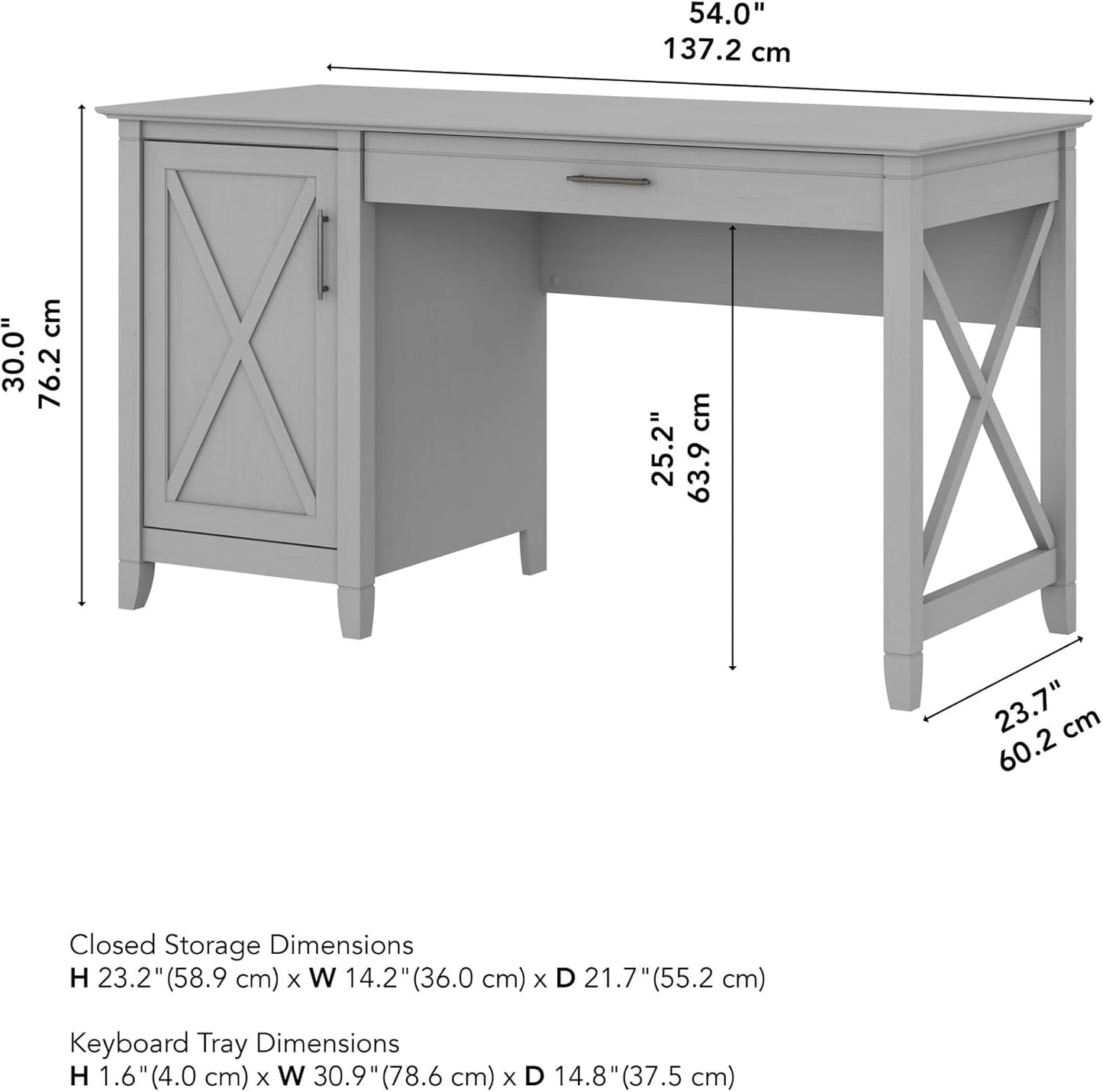 Bush Furniture Key West Computer Desk with Storage Farmhouse PC Table for Home Office in Cape Cod Gray 54W x 24D