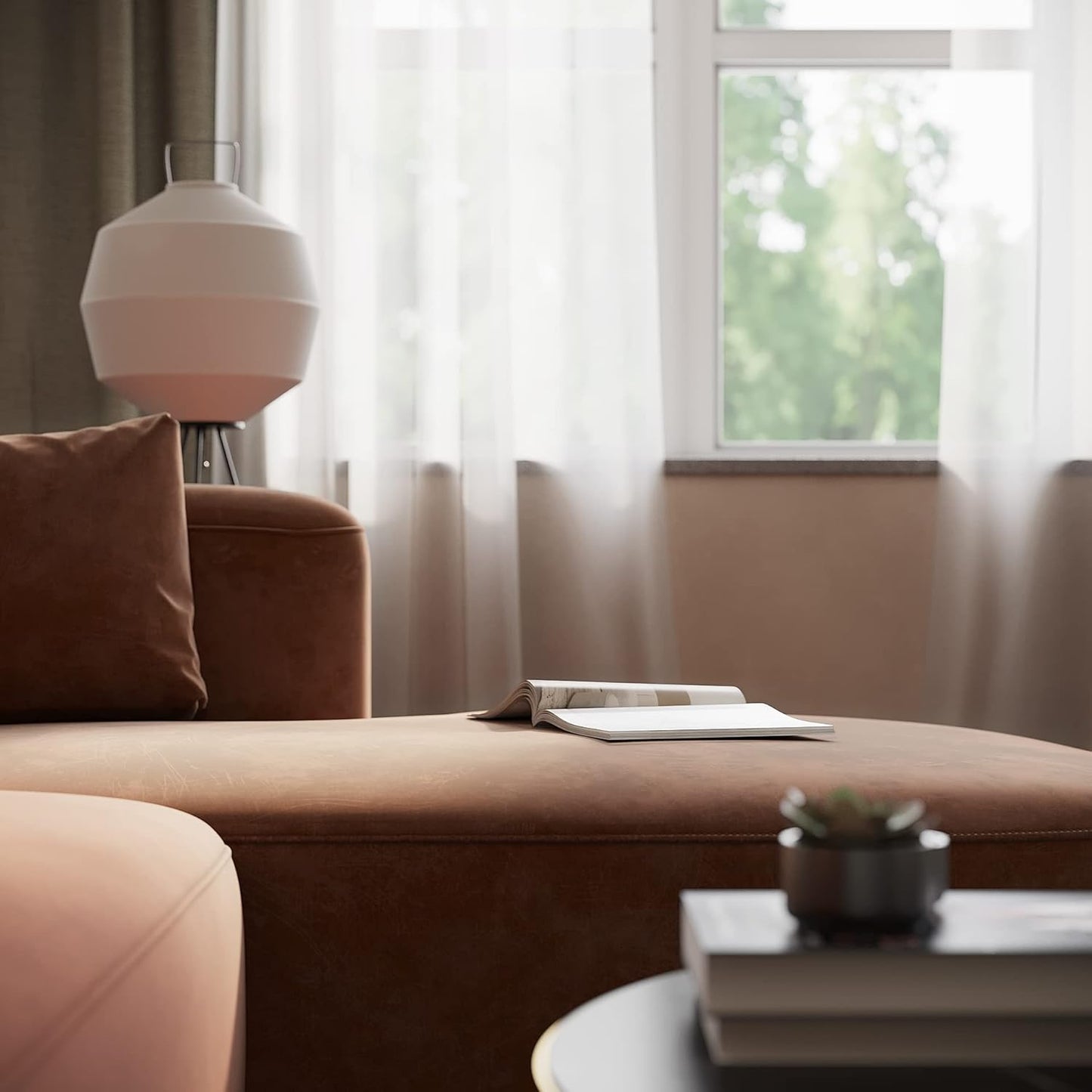 Acanva Luxury Modern Tight Curved Back Velvet Sofa, Minimalist Style Comfy Couch for Living Room Apartment, L-Shape Right Chaise, Tangerine