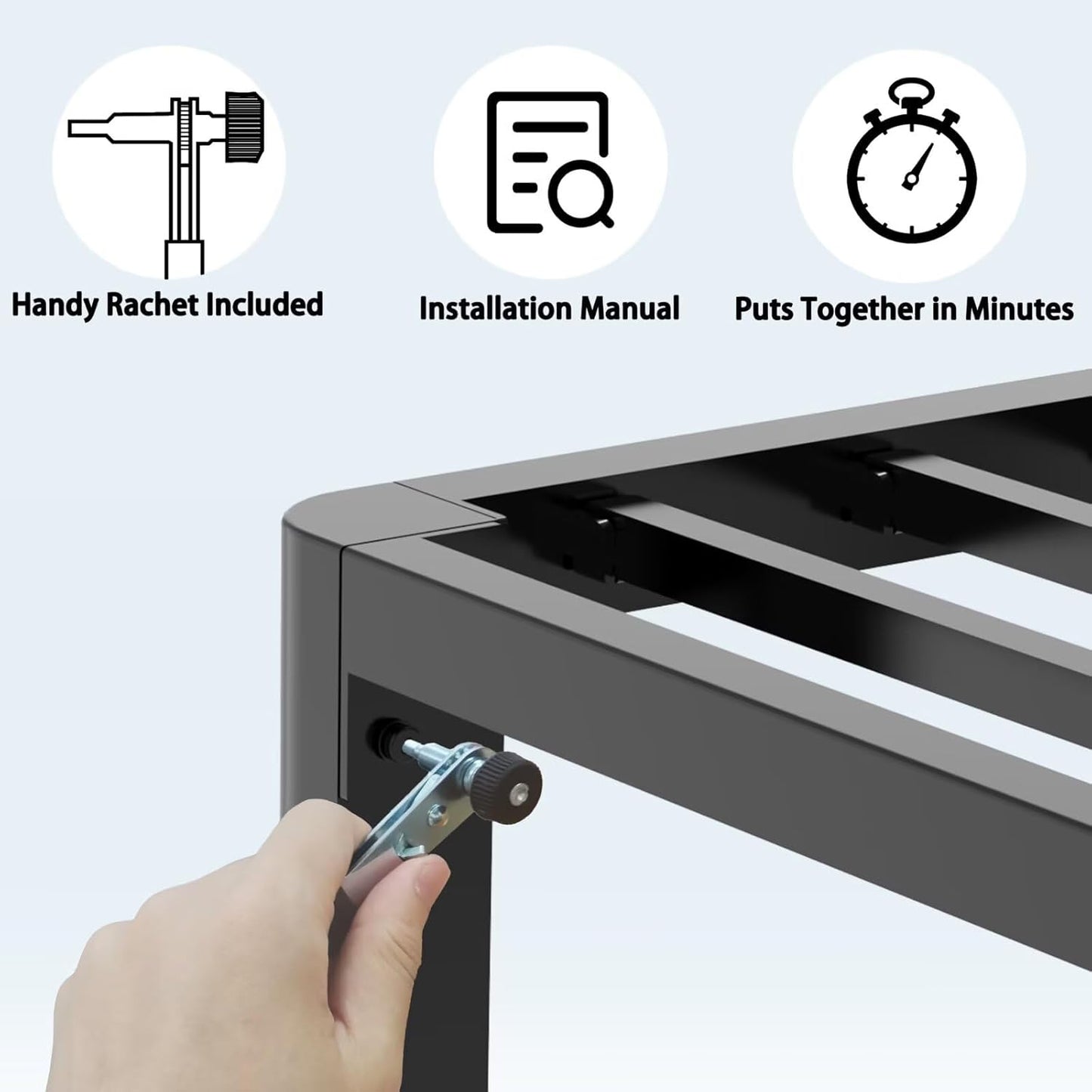 14 Inch California King Bed Frame with Rounded Corner and Headboard Hole Mattress Retainers 3500 LBS Metal Heavy Duty Steel Slats Support No Box Spring Needed Platform Noise Free Easy Assembly