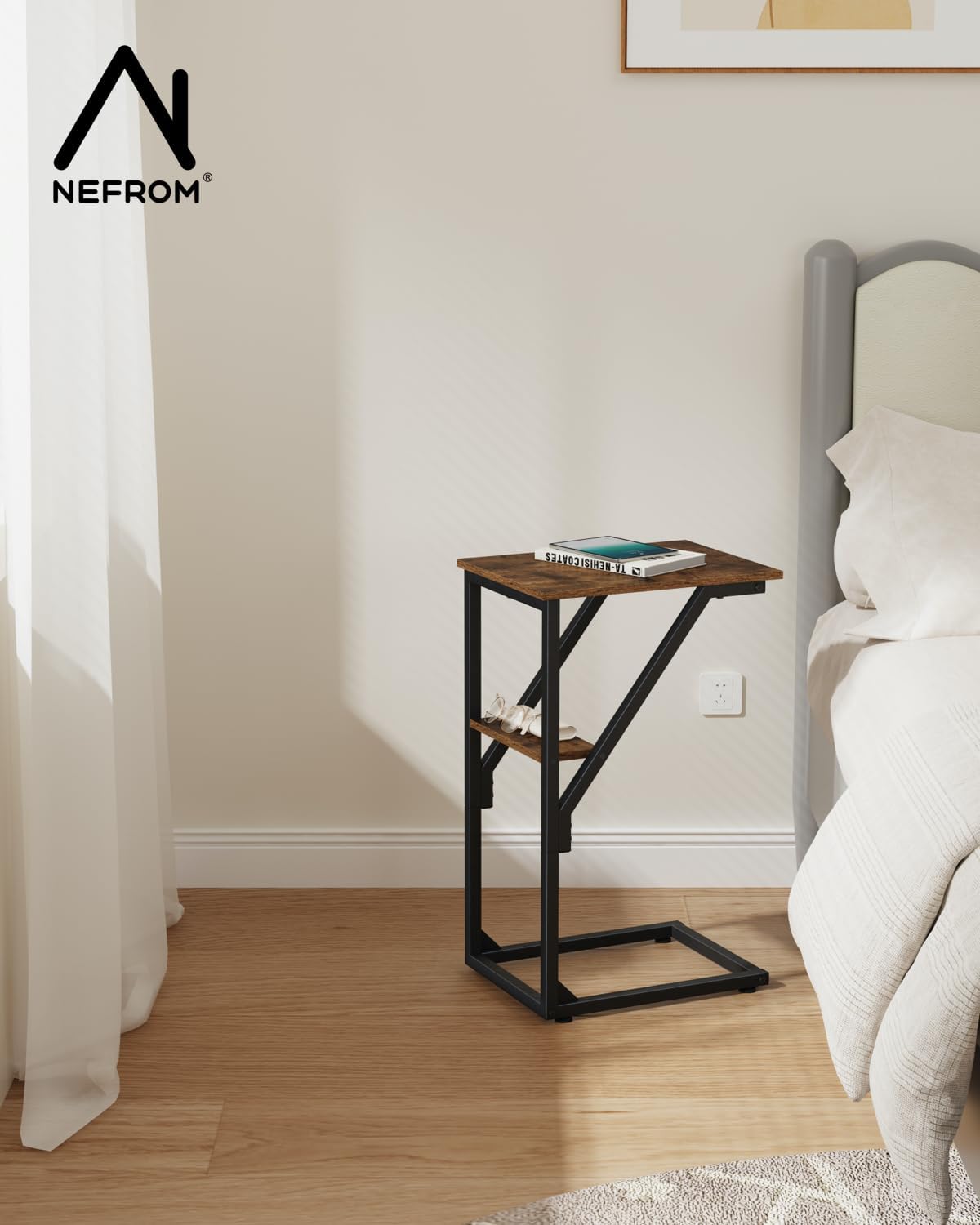 C-Shaped End Table, Small Side Table for Couch, Sofa TV Tray Table for Living Room, Bedroom, Bedside ET-D-BR1