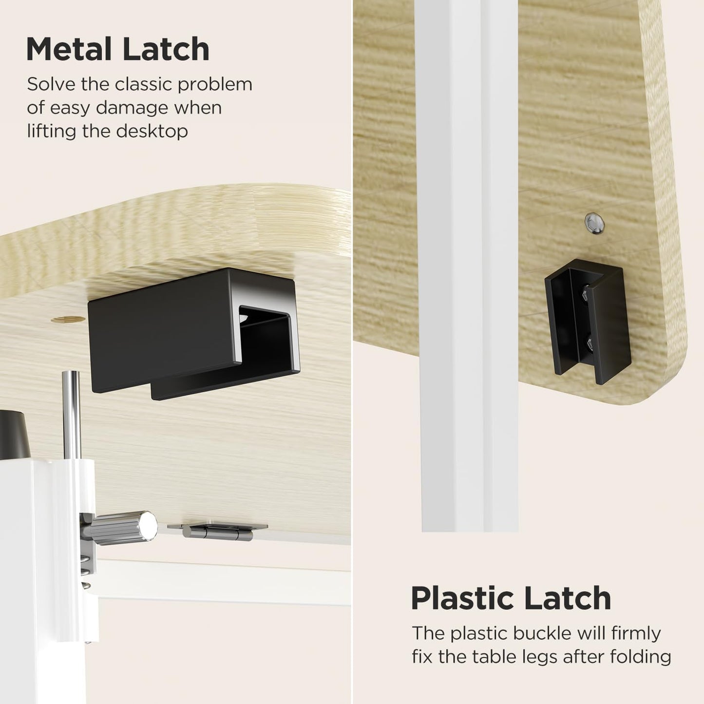 Folding Table, 31.5" Small Desk for Bedroom with Power Outlet, Space Saving Foldable Computer Desk for Home Office, Easy Assembly, Beige