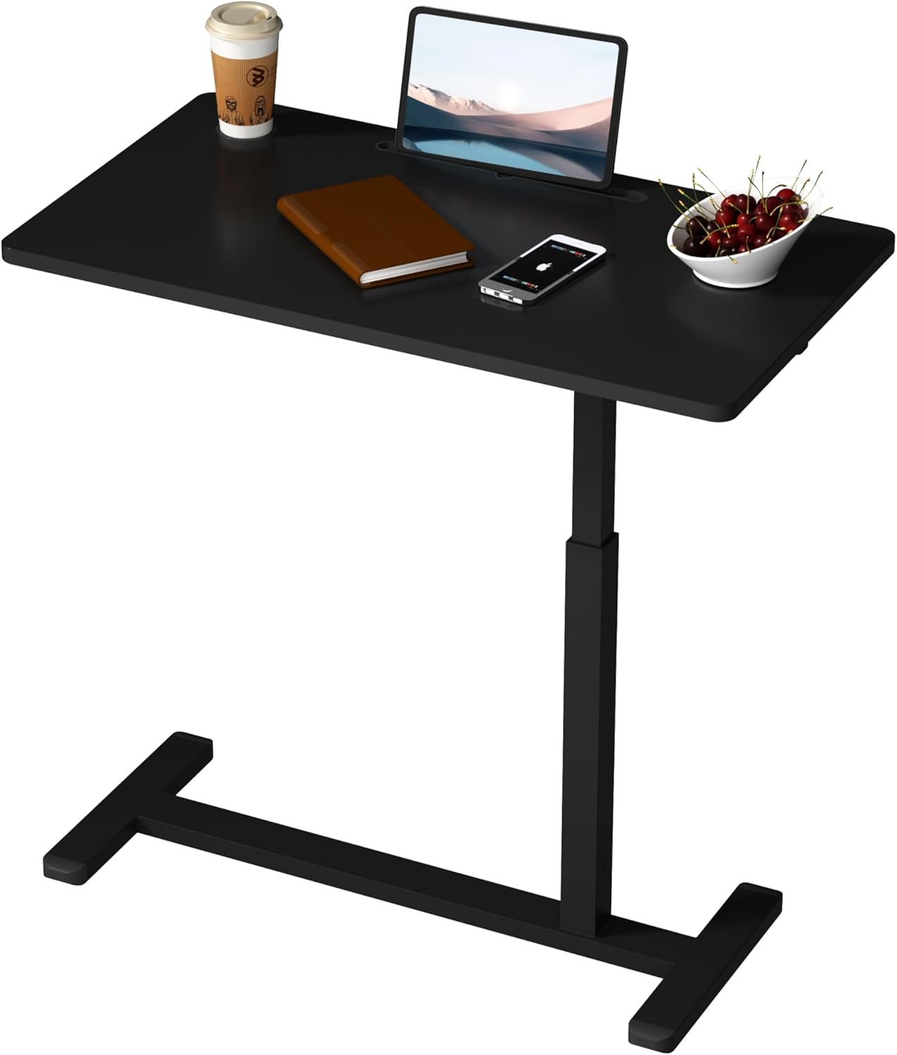 Home Office Desks Height Adjustable with 360° Moveable Hidden Wheels,Multifunctional Pneumatic Laptop Desk Suitable for Sofa、Bedside、Study and Work Use,Black
