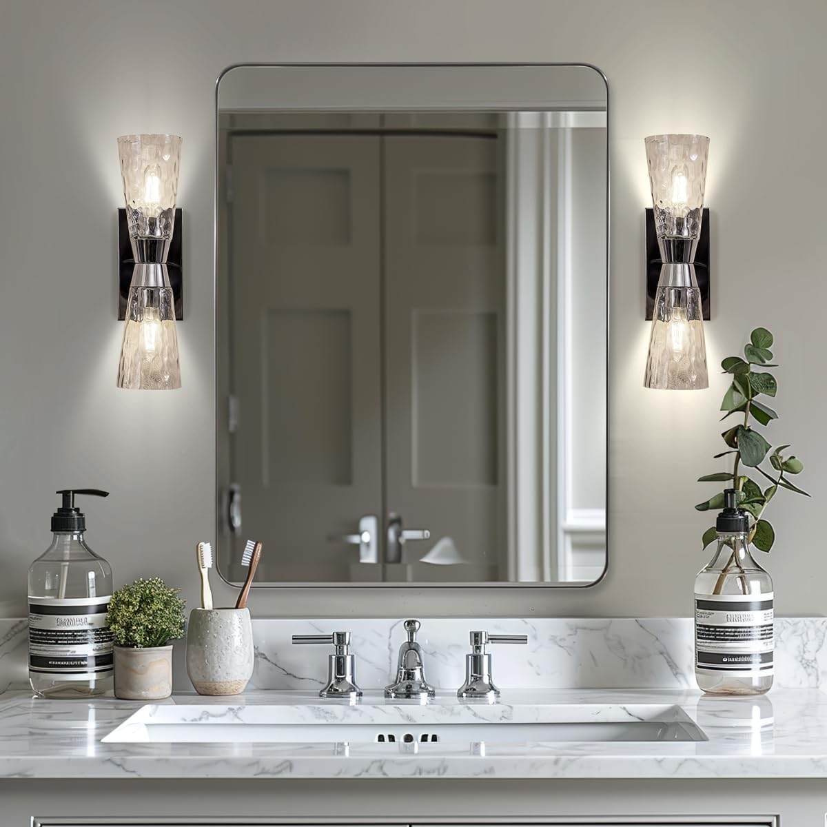 ANDY STAR Chrome Mirror for Bathroom, 24"x36" Metal Frame Wall Mirror with Rounded Corner, Modern Rectangle Bathroom Vanity Mirror with Polish Finish
