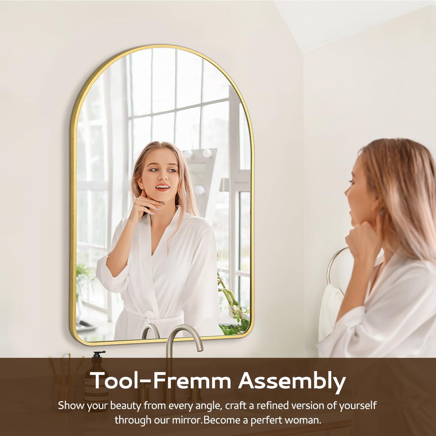 Arched Wall Mirror 24"X36", Gold Bathroom Vanity Mirrors for Over Sink, Modern Farmhouse Mirror Wall Mounted, Curved Arch Design for Bedroom, Living Room & Home Decor