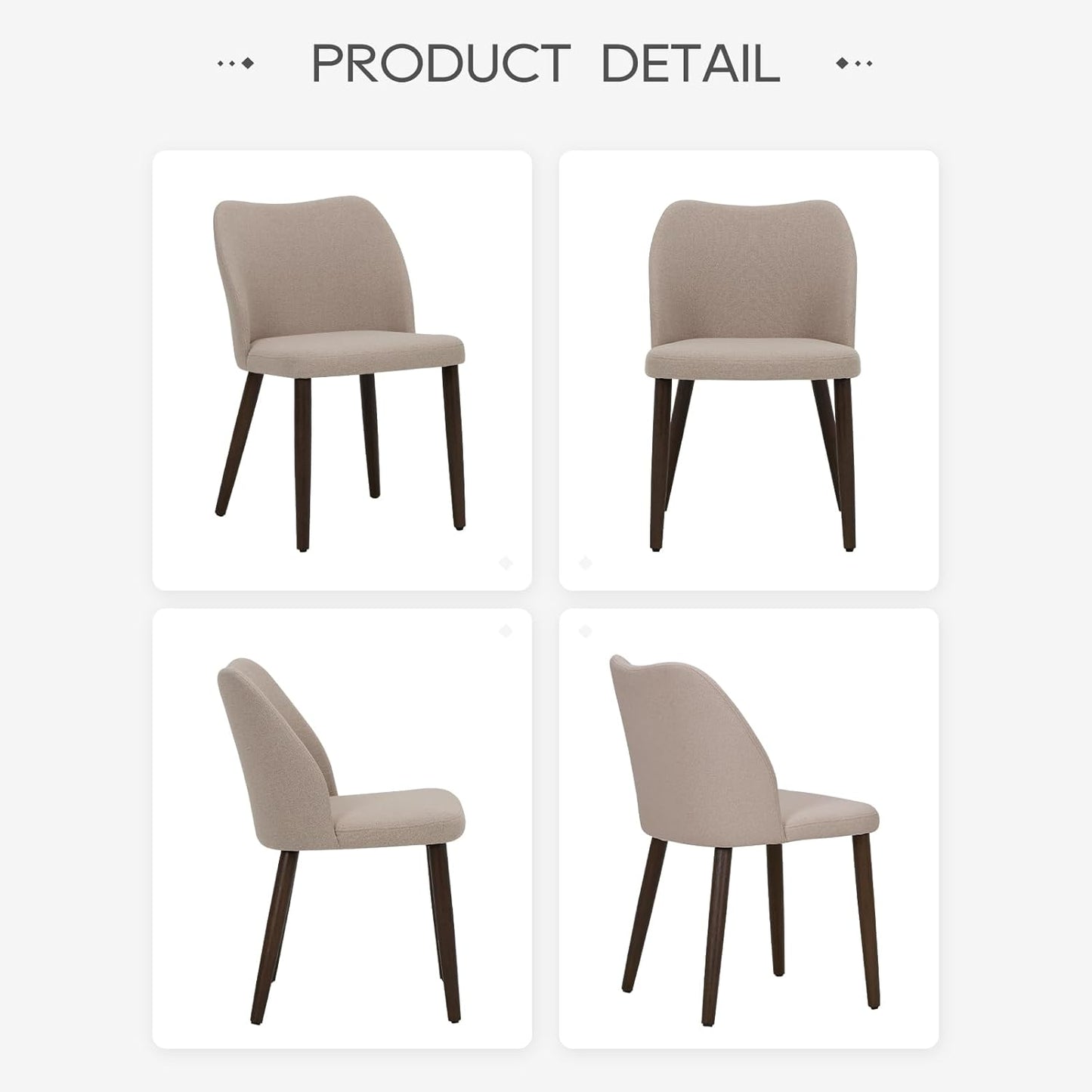 COLAMY Upholstered Dining Chairs Set of 2, Modern Fabric Dining Room Kitchen Side Chair with Padded Seat and Wood Legs for Restaurant/Cafe, Camel