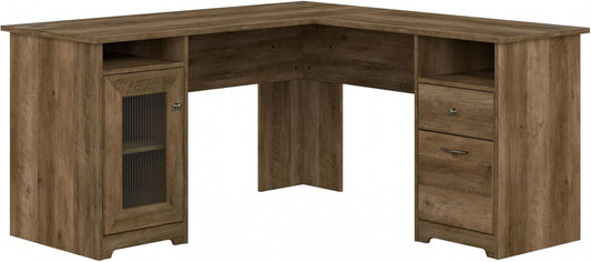 Bush Furniture Cabot 60W L Shaped Computer Desk with Storage in Reclaimed Pine