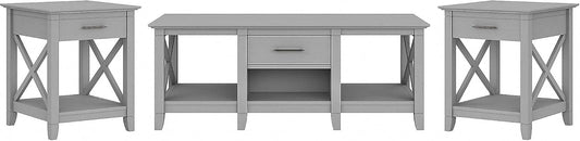 Bush Furniture Key West Coffee Table with Set of 2 End Tables in Cape Cod Gray