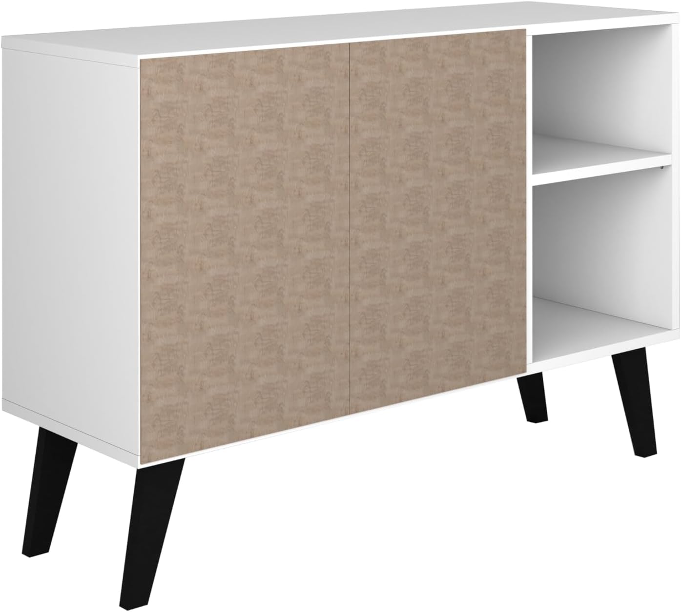 Manhattan Comfort Amsterdam Mid Century Modern Sideboard with 2 Open Cubby Spaces & 2 Concealed Shelves, Versatile and Functional Buffet Cabinet, Media Console for 32'' TV, Matte White