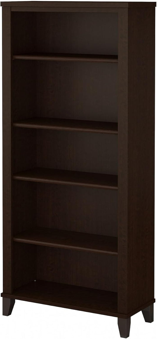 Bush Furniture Somerset 5 Shelf Bookcase in Mocha Cherry, Tall Bookshelf, Large Book Shelf for Living Room, Home Office, or Entryway