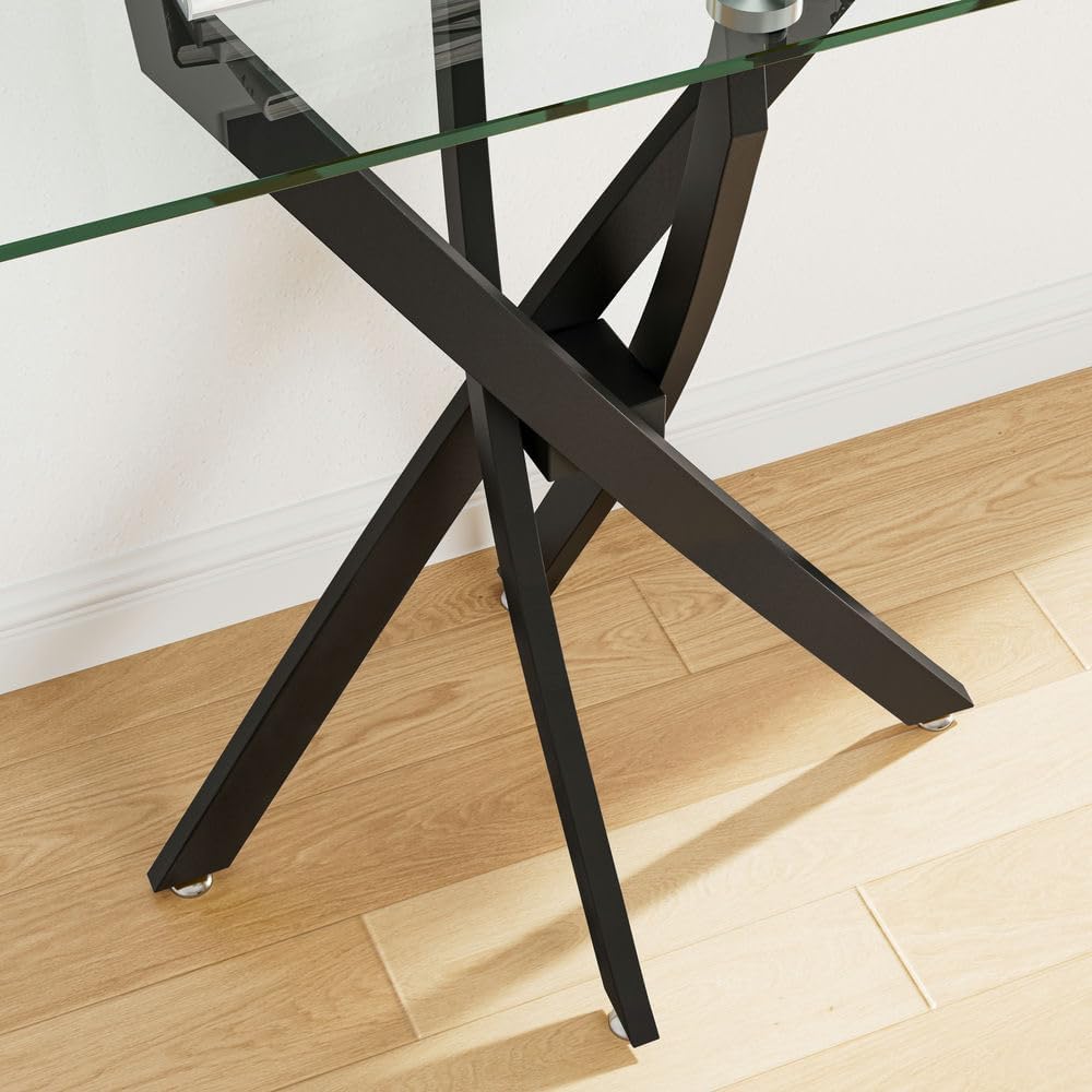 Tempered Glass Console Table with Metal Legs, Modern Narrow Sofa Table for Hallway Entryway (Black, 39"x18"x30")