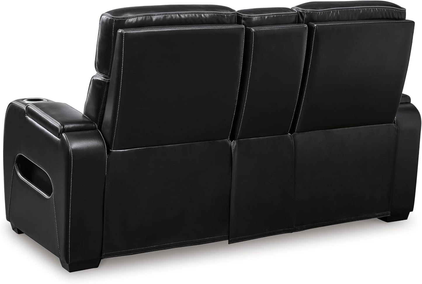 Signature Design by Ashley Boyington Contemporary Leather Match Power Reclining Sofa with Adjustable Headrest, Cup Holder, USB Charging Ports, Air Massage System and LED Lighting, Black