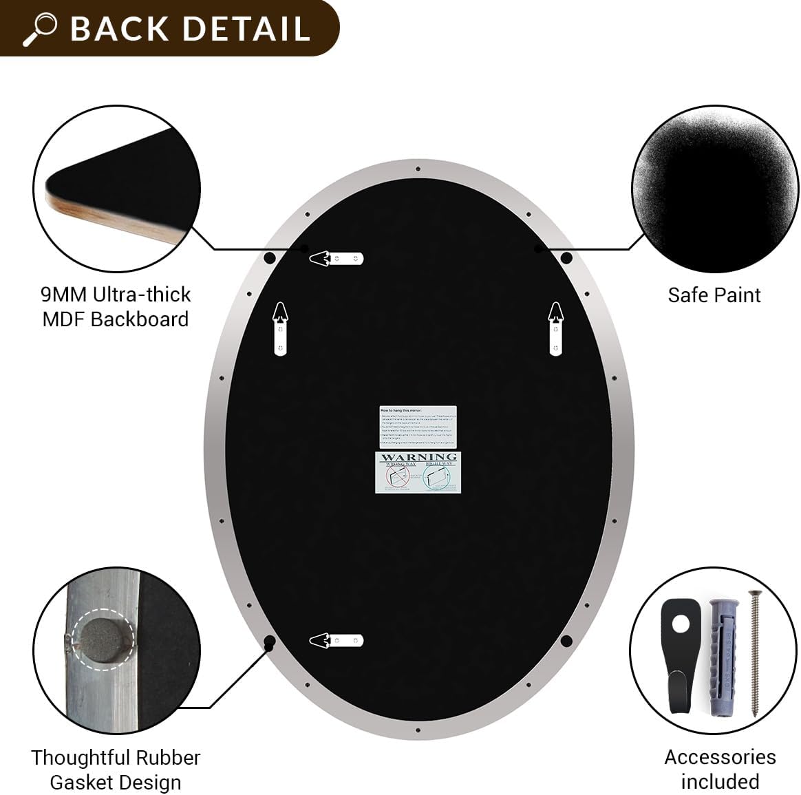 ANDY STAR Polished Chrome Oval Mirrors for Bathroom, 24x36 Inch Silver Stainless Steel Metal Framed Oval Wall Mirror, Modern Vanity Mirror Wall Mount Horizontal or Vertical