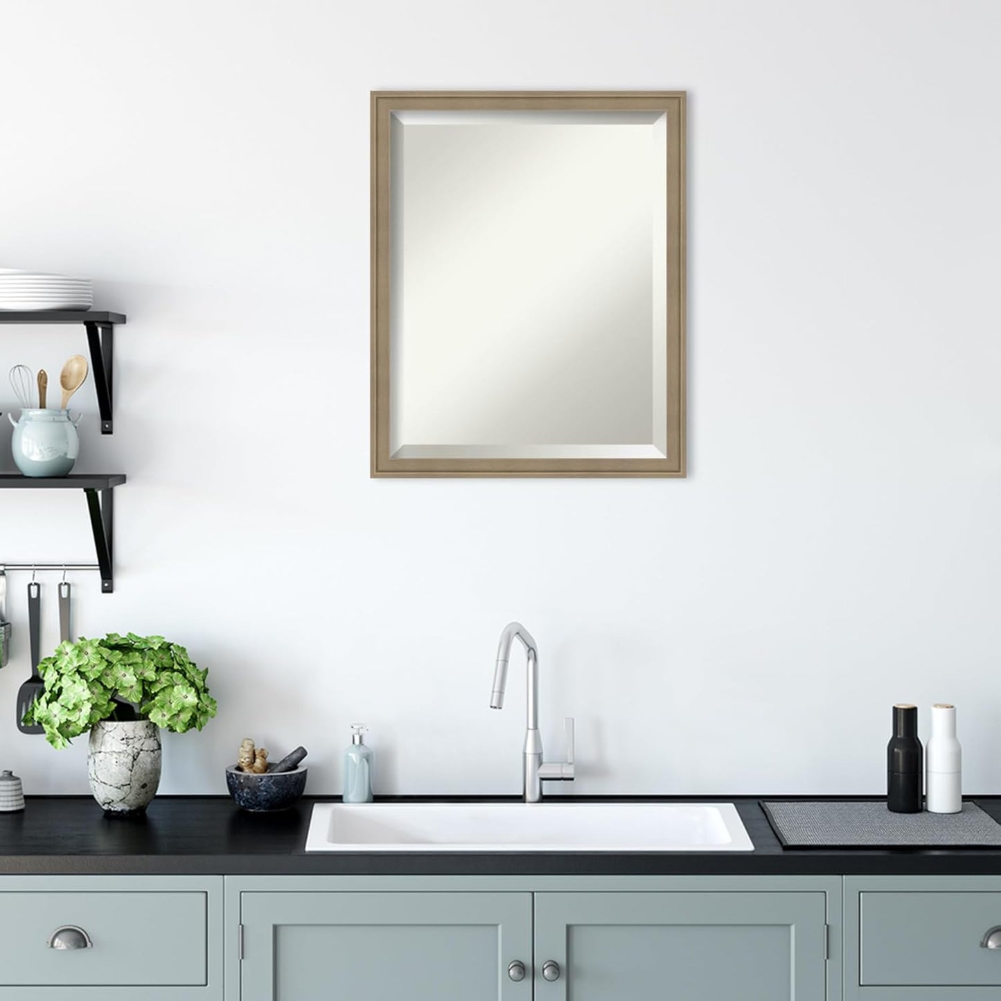 Amanti Art Brown Bathroom Mirror for Over Sink, 22x18 Florence Light Brown Rectangle Vanity Mirror, Small Casual Frame, Hangs Horizonally and Vertically, Bathroom Wall Decor, Beveled Edge from WI, USA