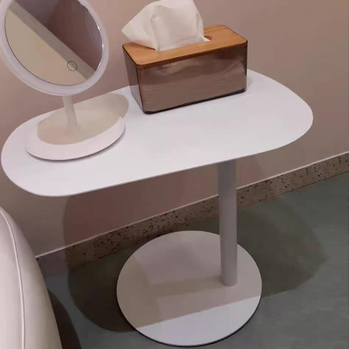 C-Shaped Side Table, Iron End Table for Couch Sofa and Bed, Small Metal White Side Tables for Living Room Bedroom (White, High-24.8in/63cm)