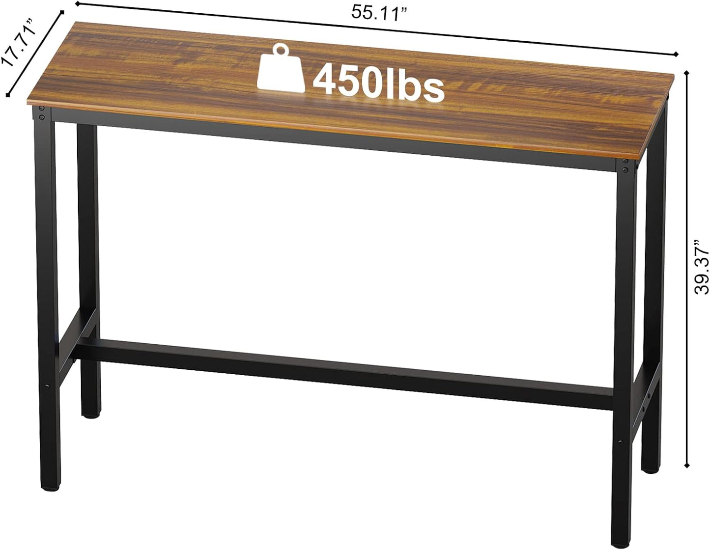 Teraves Bar Table, Bar Height Pub Table, Counter Height Table with Sturdy Metal Frame, Rectangular High Top Table for Kitchen & Dining, Living Room (55.11", Teak)