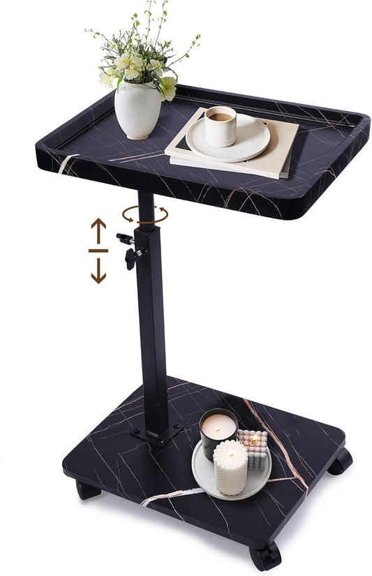 C Table Side Table End Table Adjustable Height,C Shaped End for Couch,Snack Tables,360°Swivel TV Tray Sofa Table, For Small Spaces,Side Tables living room and bedroom for Sofa, Bed,Chair(black)